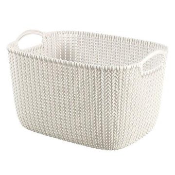   Kötött hatású kosár, L méret, CURVER "Knit", fehér