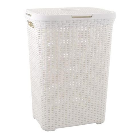 Rattan hatású szennyestartó, 60l, CURVER, törtfehér