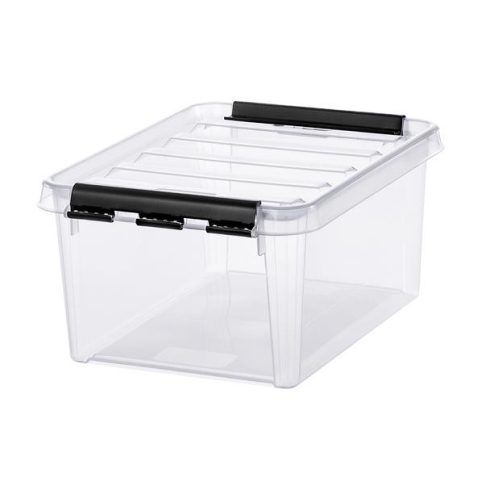 Műanyag tárolódoboz, 8 liter, fekete fogantyúkkal, SMARTSTORE "Classic 10", átlátszó