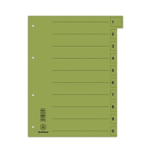 Regiszter, karton, A4, mikroperforált, DONAU, zöld