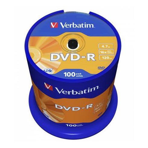 DVD-R lemez, AZO, 4,7GB, 16x, 100 db, hengeren, VERBATIM