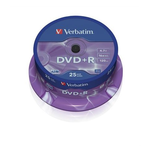 DVD-R lemez, AZO, 4,7GB, 16x, 25 db, hengeren, VERBATIM