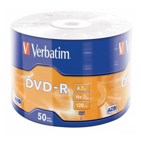 DVD-R lemez, 4,7GB, 16x, 50 db, zsugor csomagolás, VERBATIM