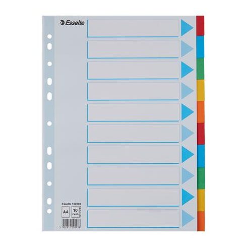 Regiszter, karton, A4, 10 részes, írható előlappal, ESSELTE "Standard", színes
