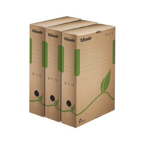 Archiválódoboz, A4, 80 mm, újrahasznosított karton, ESSELTE "Eco", barna