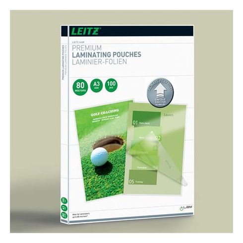 Meleglamináló fólia, 80 mikron, A3, fényes, UDT technológiával, LEITZ "iLam"