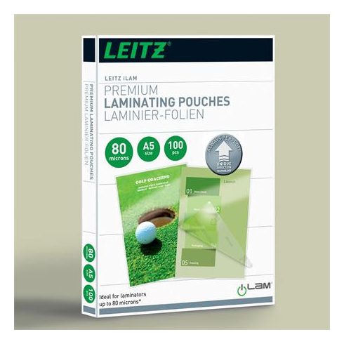 Meleglamináló fólia, 80 mikron, A5, fényes, UDT technológiával, LEITZ "iLam"