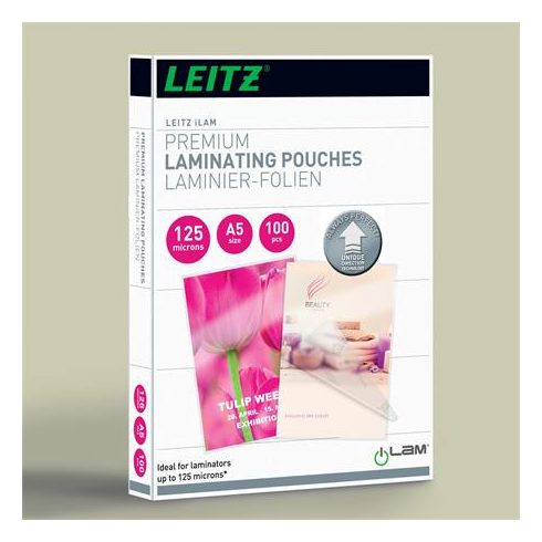 Meleglamináló fólia, 125 mikron, A5, fényes, UDT technológiával, LEITZ "iLam"