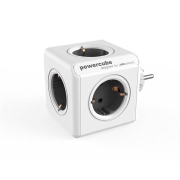   Elosztó, 5 aljzat, ALLOCACOC "PowerCube Original DE", fehér-szürke