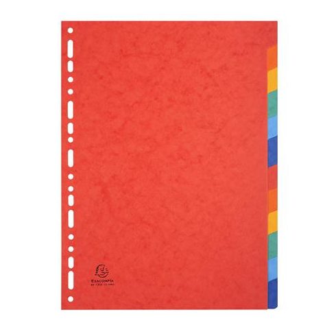 Regiszter, karton, A4, 12 részes, EXACOMPTA, színes