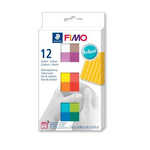 Gyurma, készlet, 12x25 g, égethető, FIMO "Soft Brillant", 12 különböző szín