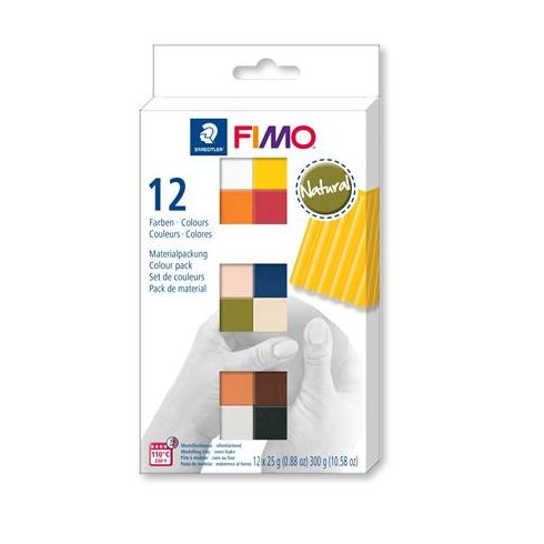 Gyurma, készlet, 12x25 g, égethető, FIMO "Soft Natural", 12 különböző szín