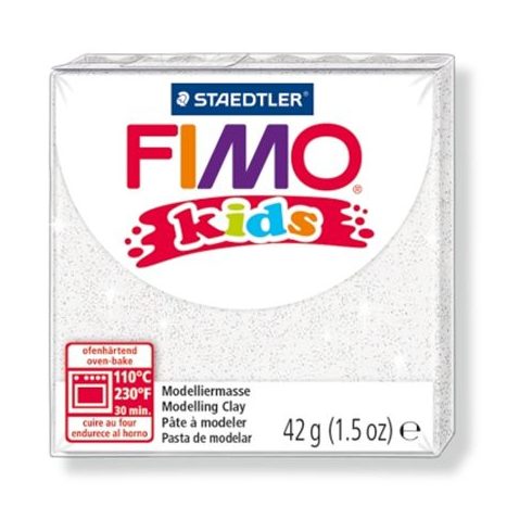 Gyurma, 42 g, égethető, FIMO "Kids", glitteres fehér