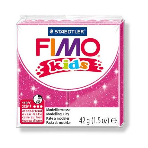 Gyurma, 42 g, égethető, FIMO "Kids", glitteres rózsaszín