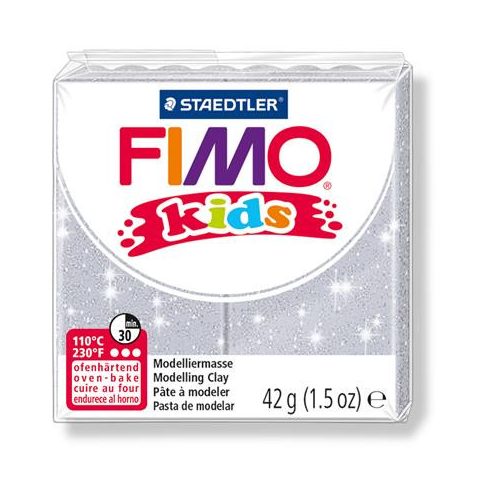 Gyurma, 42 g, égethető, FIMO "Kids", glitteres ezüst