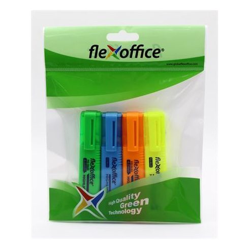 Szövegkiemelő készlet, 1-4 mm, FLEXOFFICE "HL05", 4 különböző szín
