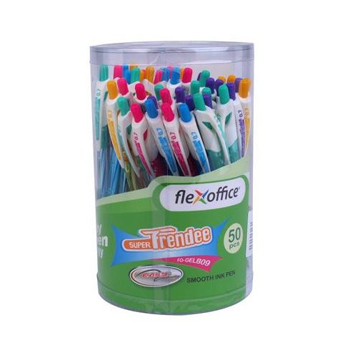 Zseléstoll, 0,35 mm, nyomógombos, vegyes színű test, FLEXOFFICE "Trendee", kék