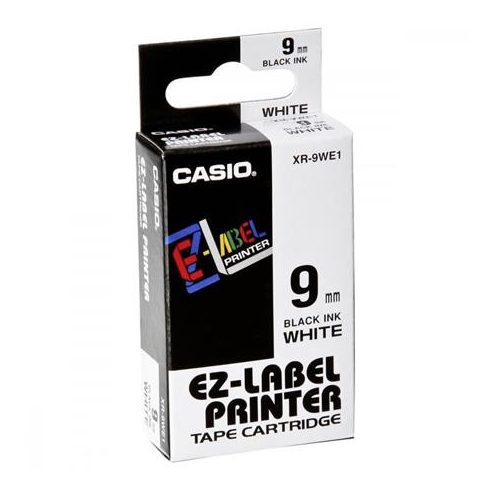 Feliratozógép szalag, 9 mm x 8 m, CASIO, fehér-fekete