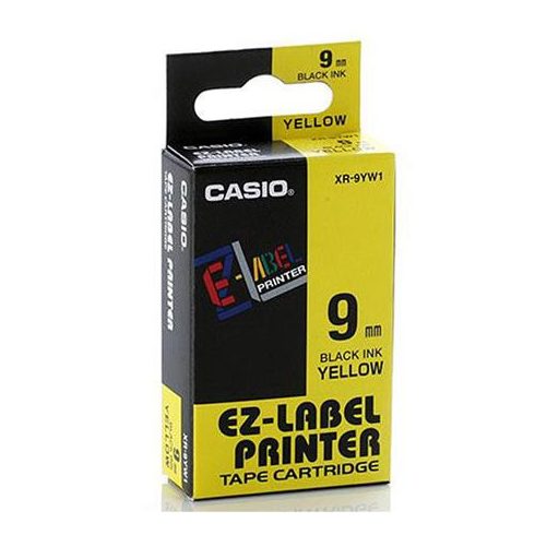Feliratozógép szalag, 9 mm x 8 m, CASIO, sárga-fekete