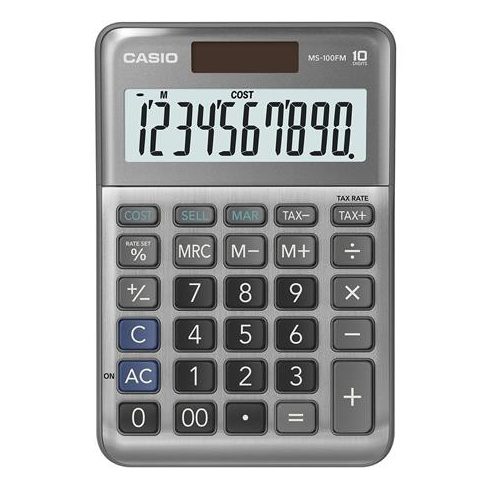 Számológép, asztali, 10 számjegy, CASIO "MS-100 FM", szürke