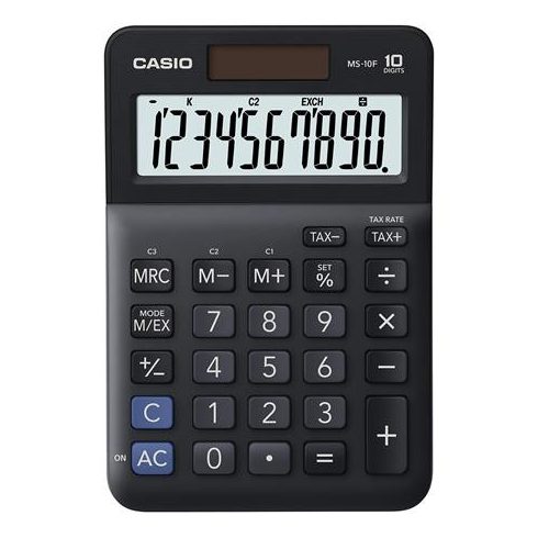 Számológép, asztali, 10 számjegy, CASIO "MS-10 F", fekete