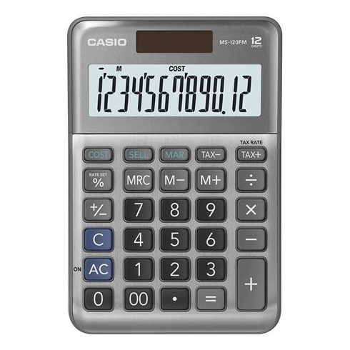 Számológép, asztali, 12 számjegy, CASIO "MS-120 FM", szürke