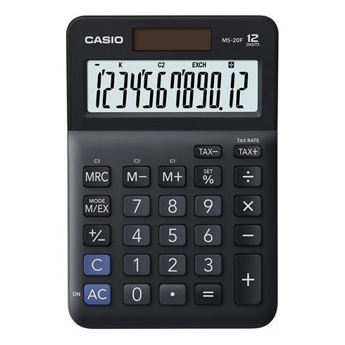 Számológép, asztali, 12 számjegy, CASIO "MS-20 F", fekete
