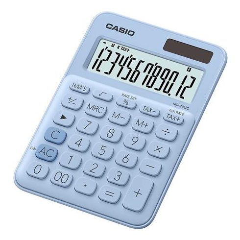 Számológép, asztali, 12 számjegy, CASIO "MS 20UC", világoskék
