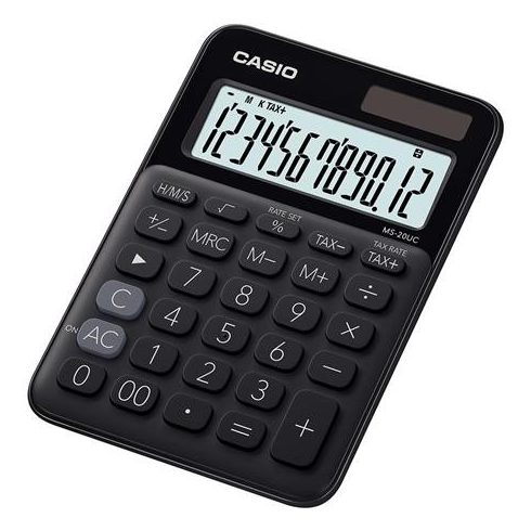 Számológép, asztali, 12 számjegy, CASIO "MS 20UC", fekete