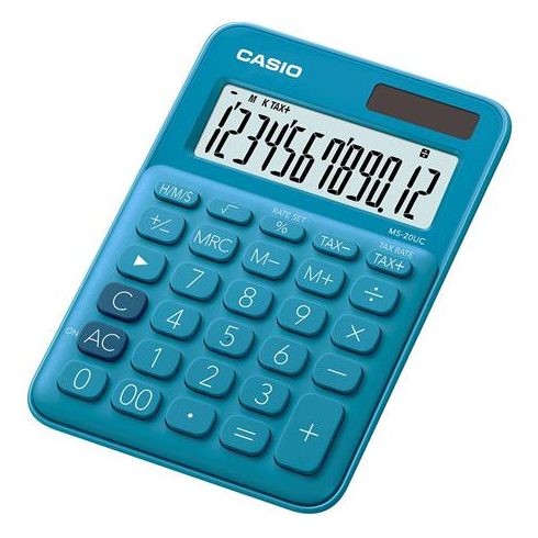 Számológép, asztali, 12 számjegy, CASIO, "MS 20 UC", kék
