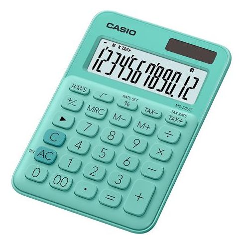 Számológép, asztali, 12 számjegy, CASIO, "MS 20 UC", zöld