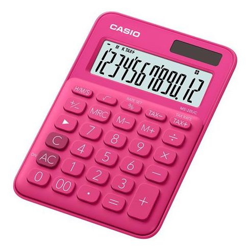 Számológép, asztali, 12 számjegy, CASIO, "MS 20 UC", magenta