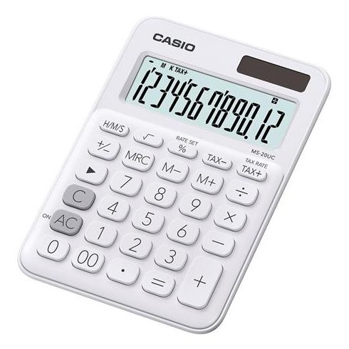Számológép, asztali, 12 számjegy, CASIO "MS 20UC", fehér