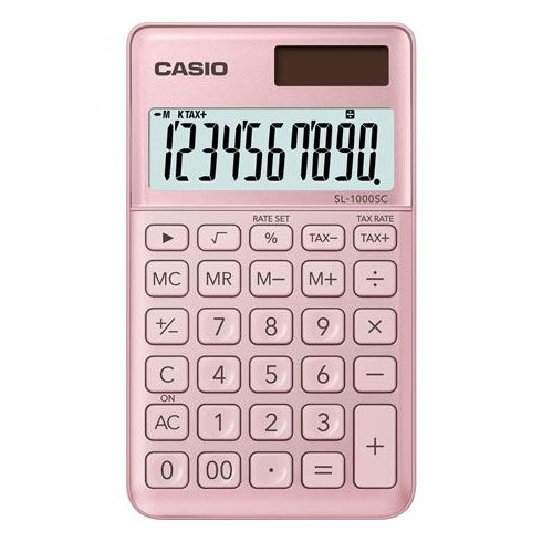 Zsebszámológép, 10 számjegy, CASIO "SL 1000", világos rózsaszín