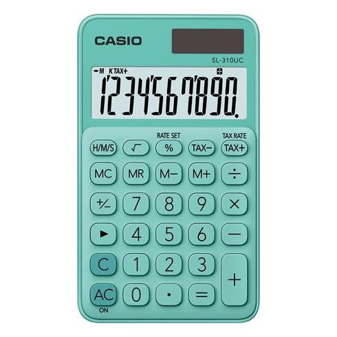 Zsebszámológép, 10 számjegy, CASIO "SL 310", zöld
