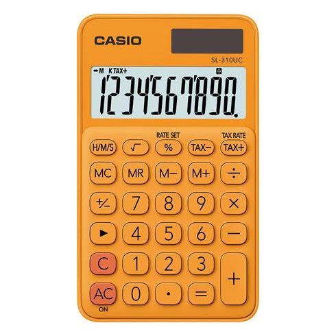 Zsebszámológép, 10 számjegy, CASIO "SL 310", narancs