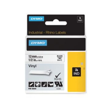   Feliratozógép szalag, vinil, 12 mm x 5,5 m, DYMO "Rhino", fehér-fekete