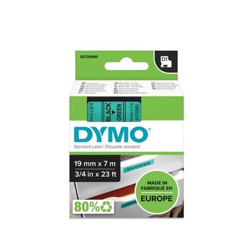 Feliratozógép szalag, 19 mm x 7 m, DYMO "D1", zöld-fekete