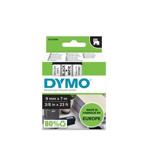Feliratozógép szalag, 9 mm x 7 m, DYMO "D1", fehér-fekete
