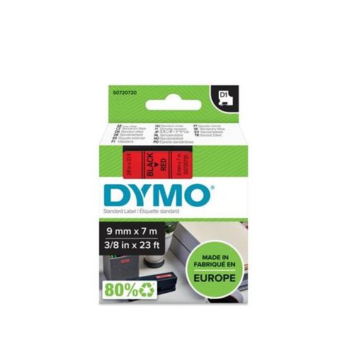 Feliratozógép szalag, 9 mm x 7 m, DYMO "D1", piros-fekete