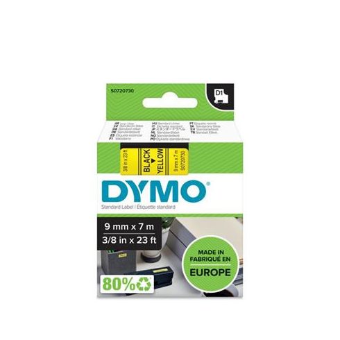 Feliratozógép szalag, 9 mm x 7 m, DYMO "D1", sárga-fekete