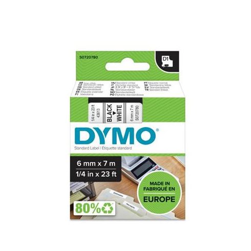 Feliratozógép szalag, 6 mm x 7 m, DYMO "D1", fehér-fekete