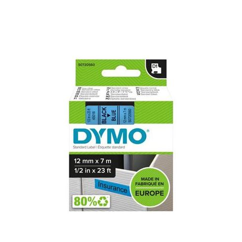 Feliratozógép szalag, 12 mm x 7 m, DYMO "D1", kék-fekete