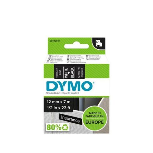 Feliratozógép szalag, 12 mm x 7 m, DYMO "D1", fekete-fehér