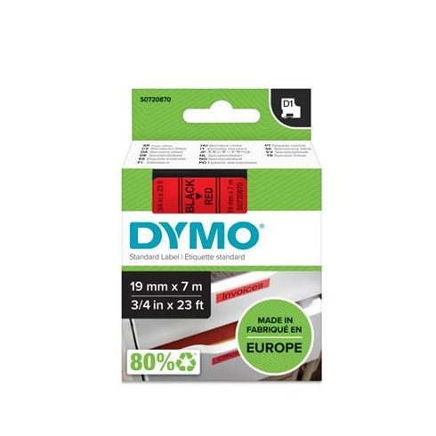 Feliratozógép szalag, 19 mm x 7 m, DYMO "D1", piros-fekete