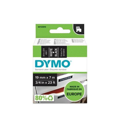 Feliratozógép szalag, 19 mm x 7m DYMO "D1", fekete-fehér