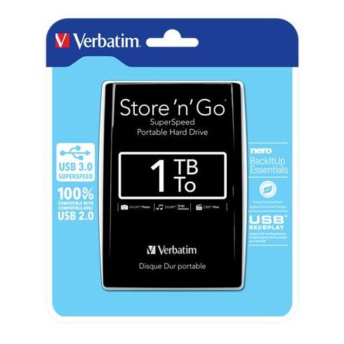 2,5" HDD (merevlemez), 1TB, USB 3.0, VERBATIM, fekete