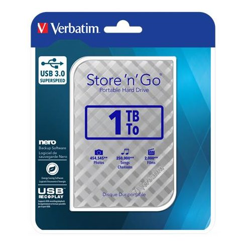 2,5" HDD (merevlemez), 1TB, USB 3.0, VERBATIM "Store n Go", ezüst