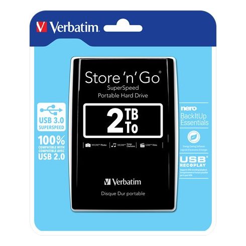 2,5" HDD (merevlemez), 2TB, USB 3.0, VERBATIM, fekete