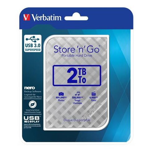 2,5" HDD (merevlemez), 2TB, USB 3.0, VERBATIM "Store n Go", ezüst